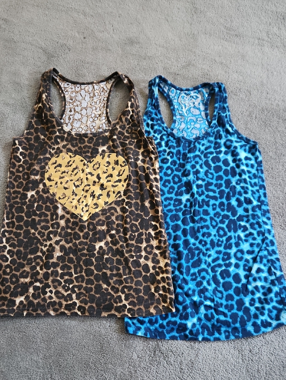 Leopard Print Racerback Tank Tops - Brown & Blue